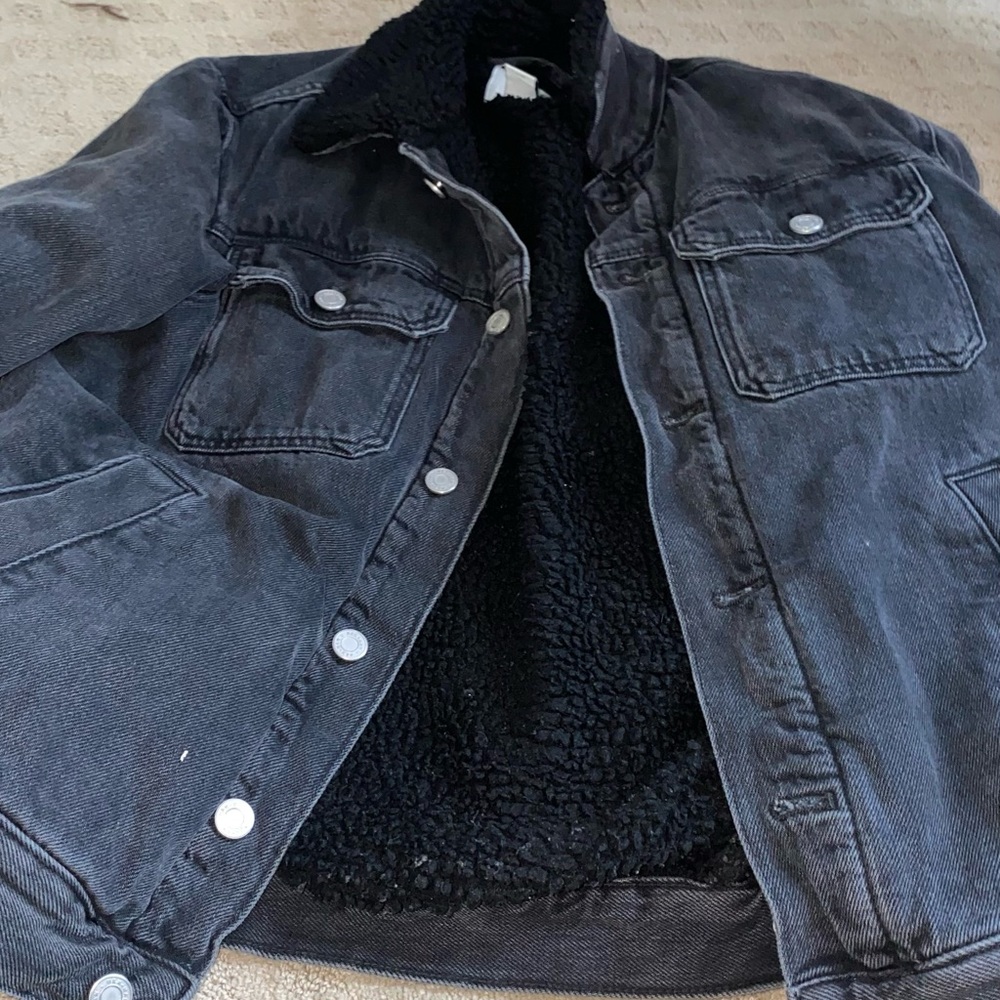 H&M black jean and fur jacket size small (men’s)